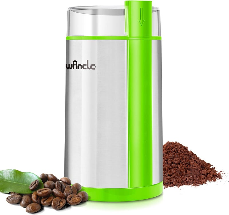 wancle Coffee Grinder, Electric Coffee Grinder, Quiet Spice Grinder, One Touch Coffee Mill for Beans, Spices and More, with Clean Brush (Green+Stainless Steel+Green) - Image 1